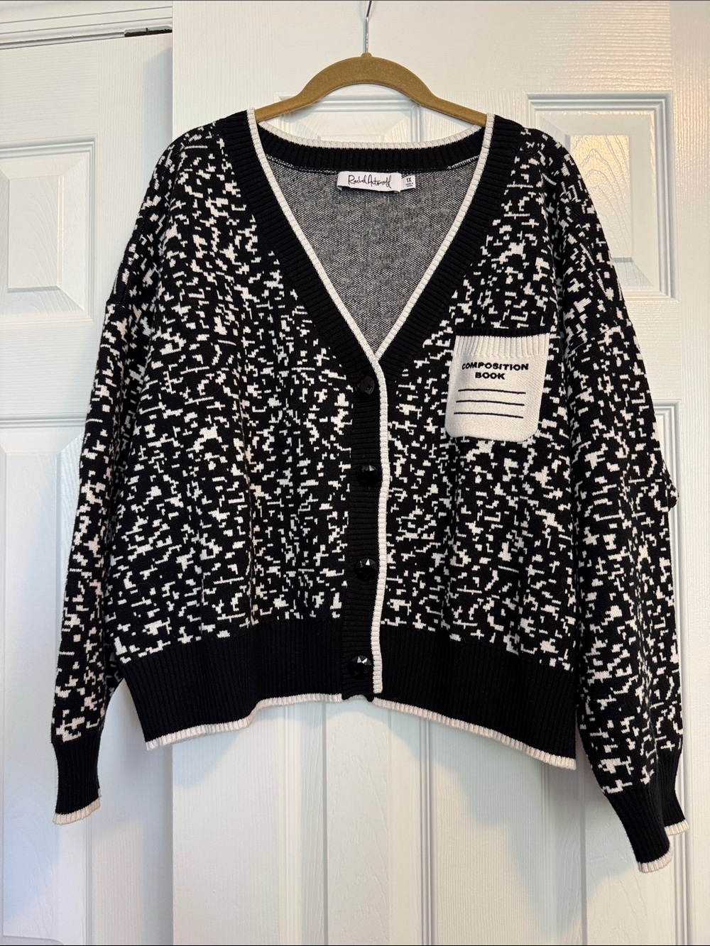 Rachel Antonoff Black & White Composition Book Cardigan Sweater - Size 1X